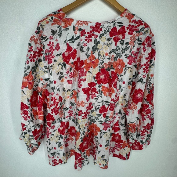 Liz Claiborne Womens Floral Button Top Size 1x Balloon Sleeve V Neck Cottagecore - Picture 6 of 7